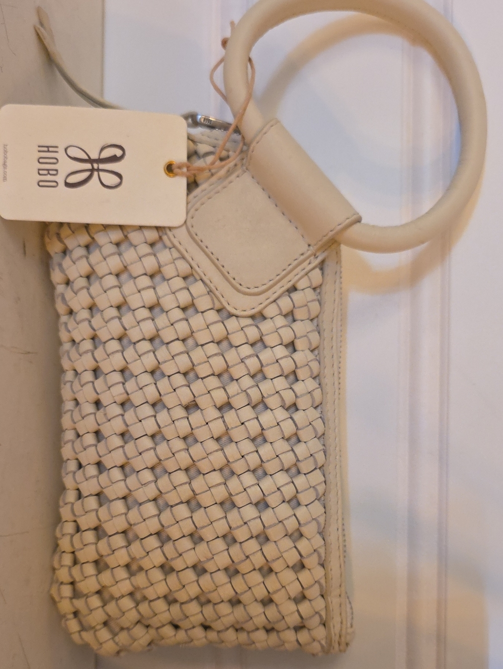 HOBO Sable Cream Woven Leather Wristlet (Whitecap)